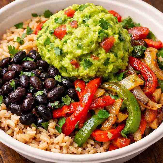 Fresh Qdoba vegan bowl with guacamole