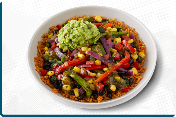 A delicious vegan burrito bowl from Qdoba