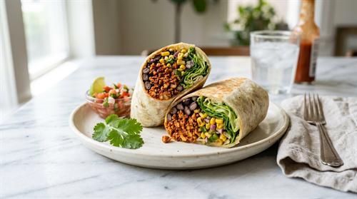 Vegan friendly seasoned soy tofurizo burrito